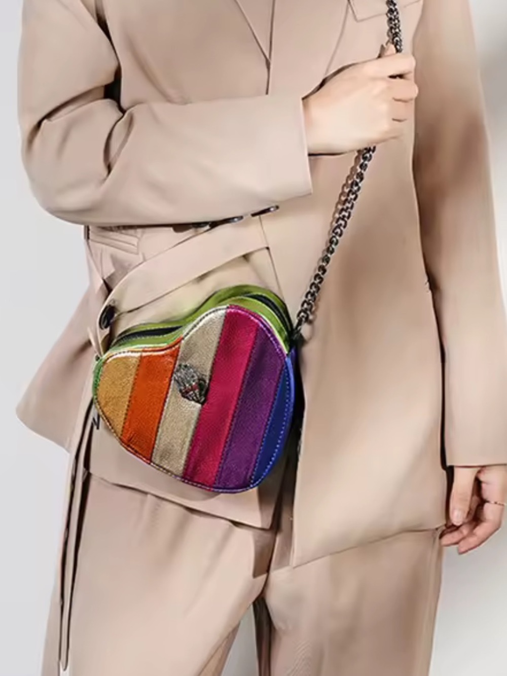 Kurt Geiger Heart-Shaped Rainbow Stripe Crossbody Bag - Picture 9 of 10